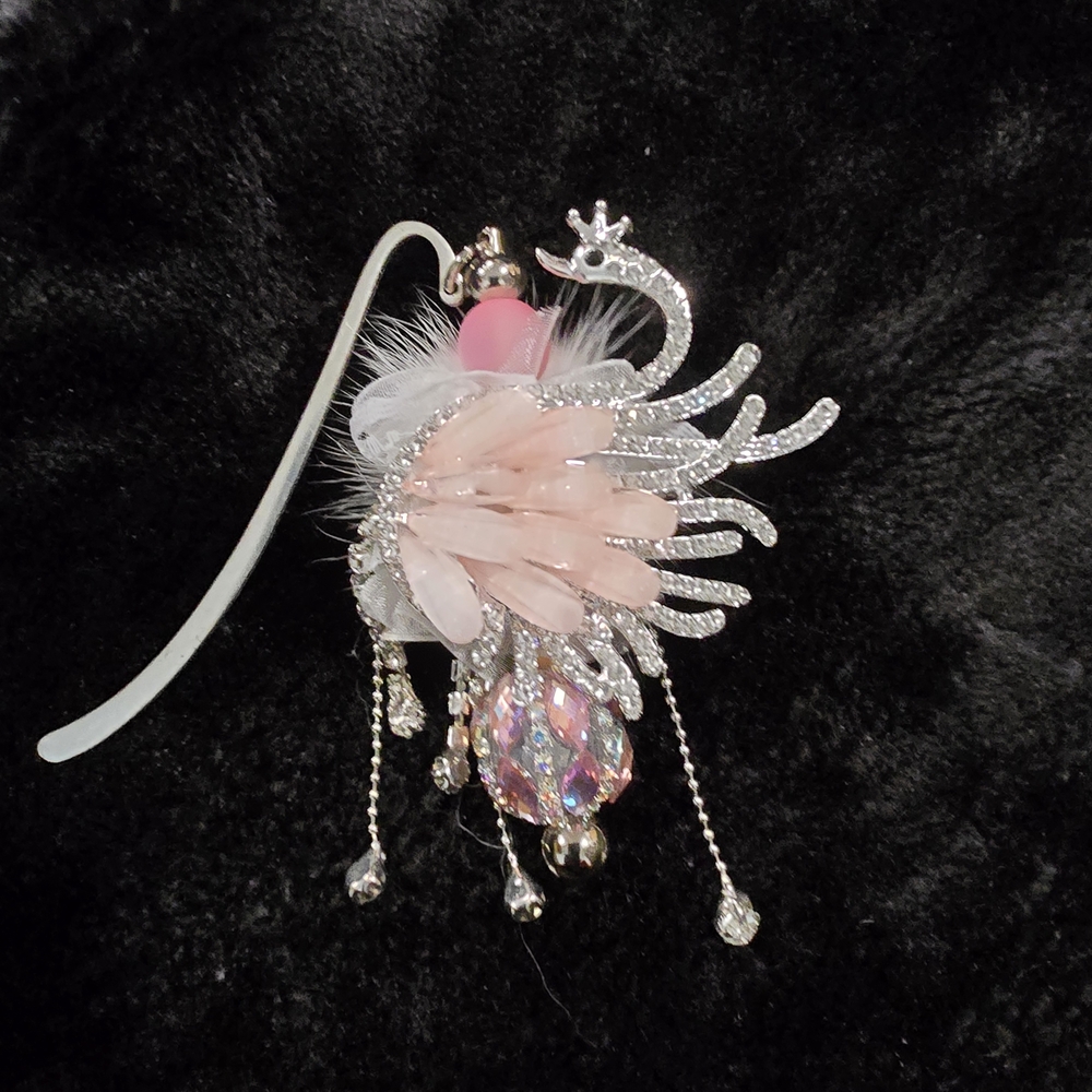 Elegant Silver and Pink Swan Bookmark/ Ornament